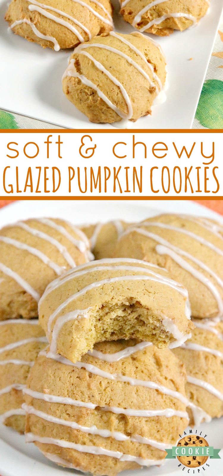 Glazed Pumpkin Cookies are soft and chewy and packed with pumpkin, nutmeg and cinnamon. This delicious pumpkin cookie recipe is easy to make and is even more delicious with the simple vanilla glaze drizzled on top. via @buttergirls