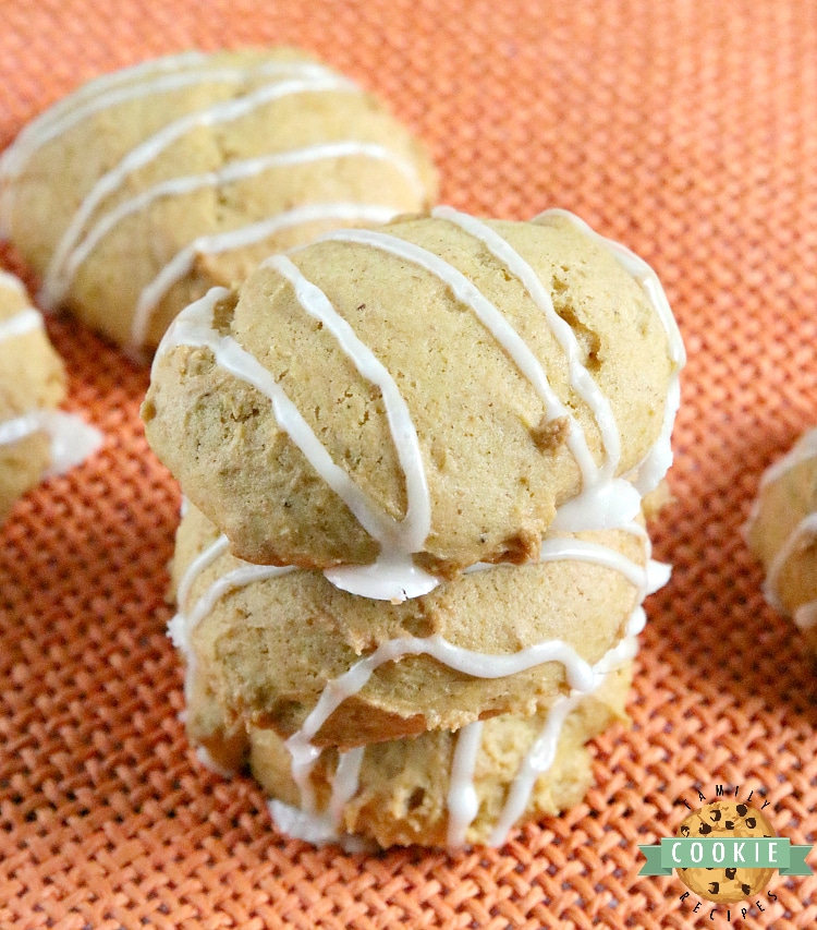 Glazed Pumpkin Cookies are soft and chewy and packed with pumpkin, nutmeg and cinnamon. This delicious pumpkin cookie recipe is easy to make and is even more delicious with the simple vanilla glaze drizzled on top.