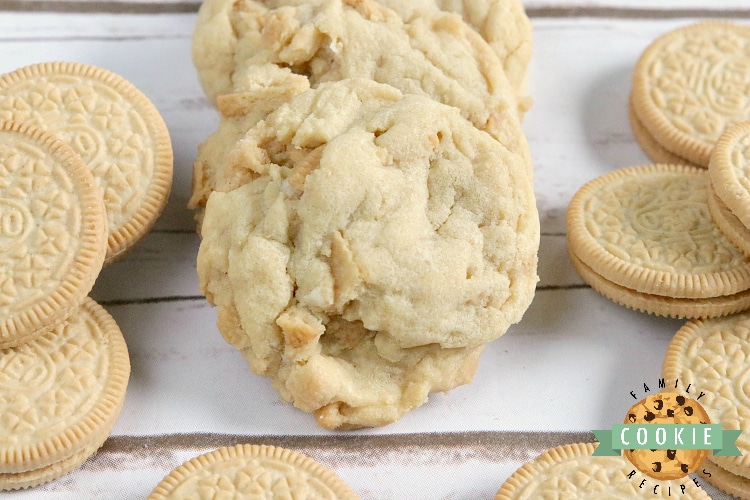 Vanilla Cream Cookies are soft, chewy and full of vanilla flavor. This simple cookie recipe is made with vanilla pudding mix and lots of crushed Golden Oreos - they are amazing!