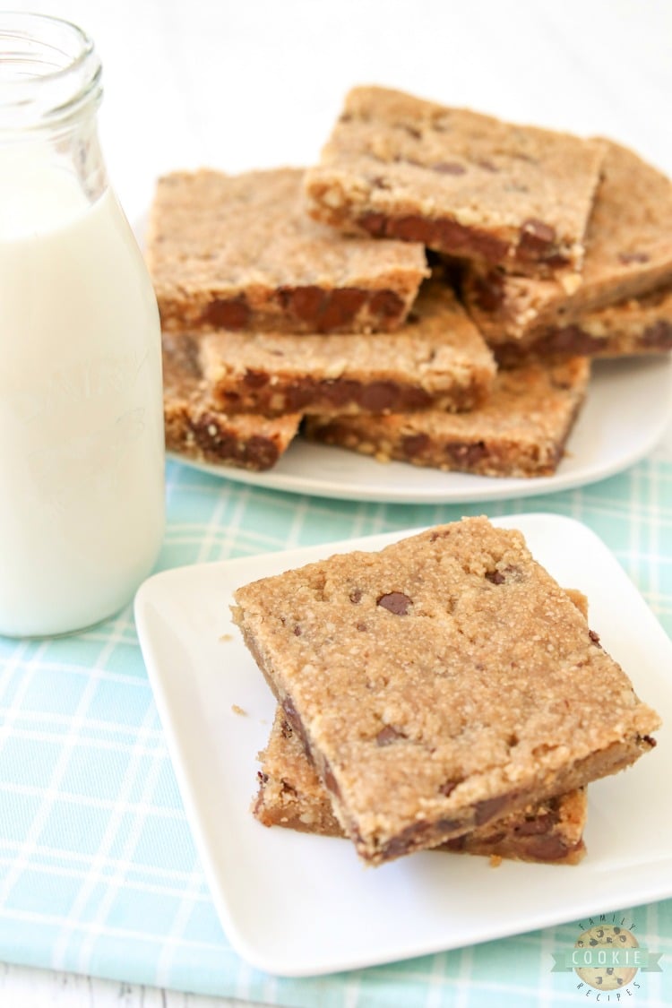 chocolate chip cookie bars go good with milk!