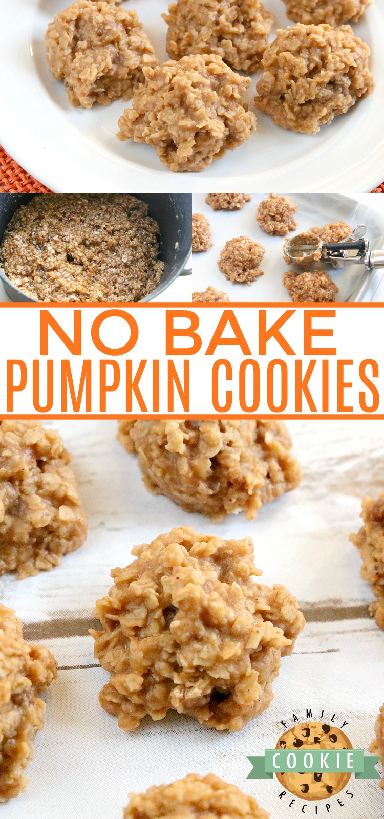 No Bake Pumpkin Cookies are full of oats and pumpkin flavor and come together in minutes without ever turning the oven on. This easy no bake cookie recipe is quick, delicious and perfect for fall! via @buttergirls