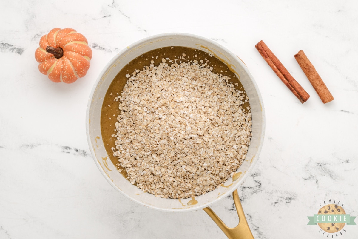 Add oats to the no-bake cookies. 