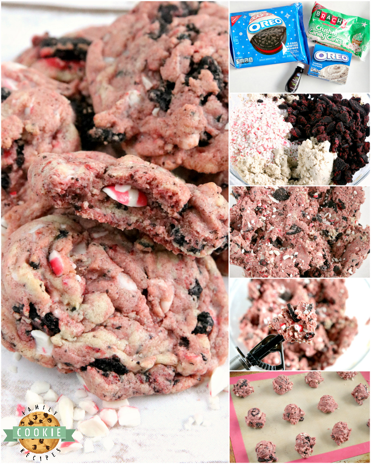 Step by step instructions on how to make peppermint cookies and cream cookies