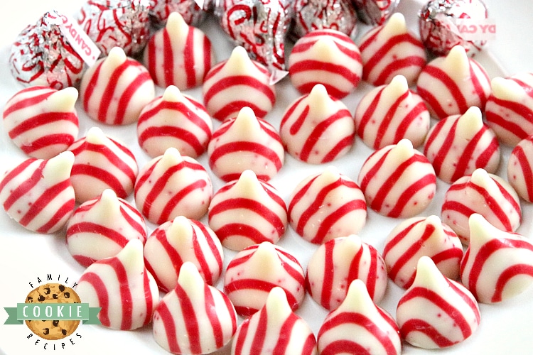 Candy cane kisses for chocolate peppermint blossoms
