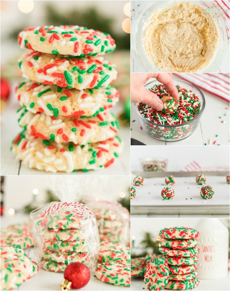 Christmas Sprinkle Cookies are sugar Cookies rolled in Christmas sprinkles for a special holiday treat! Delightfully soft & chewy Christmas cookies made with festive holiday sprinkles!
