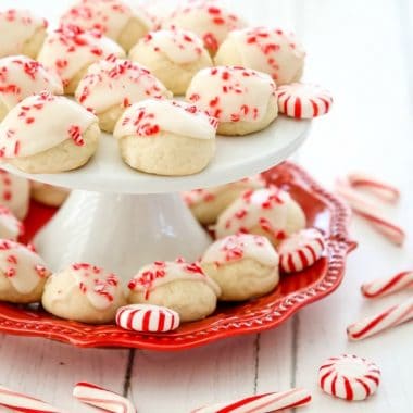 Peppermint Vanilla Shortbread Cookies are perfectly tender, buttery whipped shortbread with a lovely peppermint vanilla glaze on top! Festive Christmas cookies that everyone enjoys!