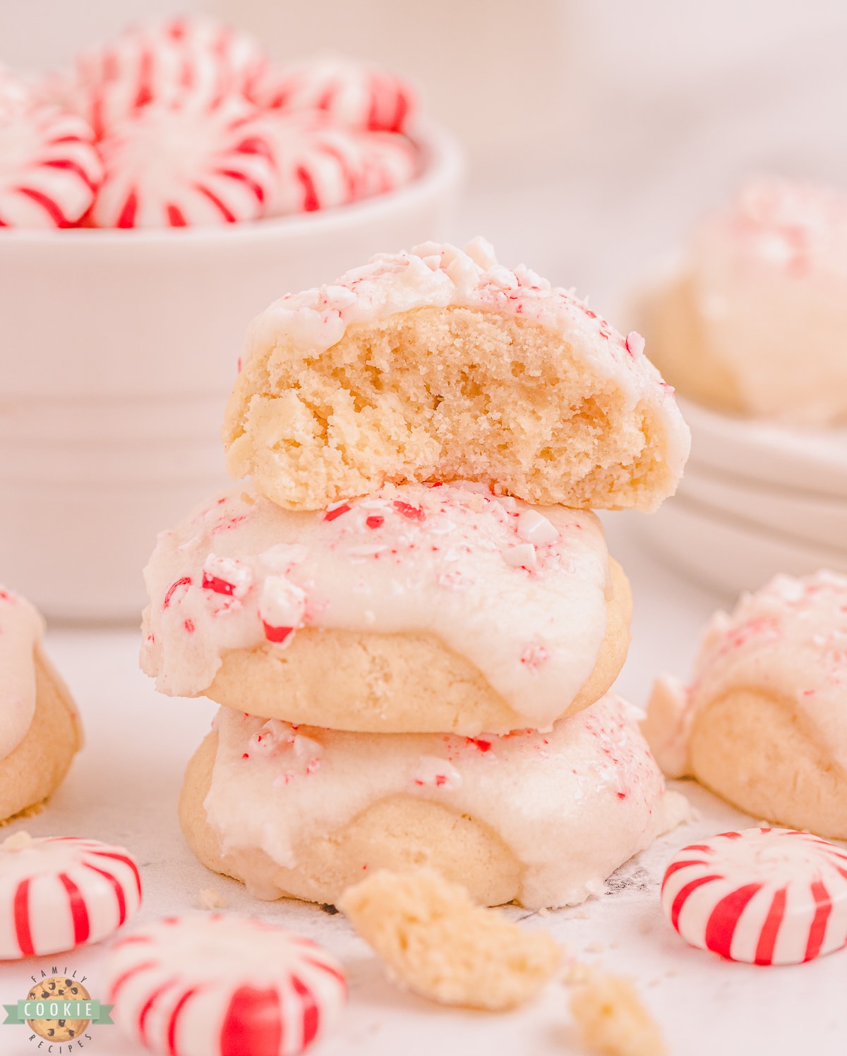 bite into shortbread cookie with peppermint