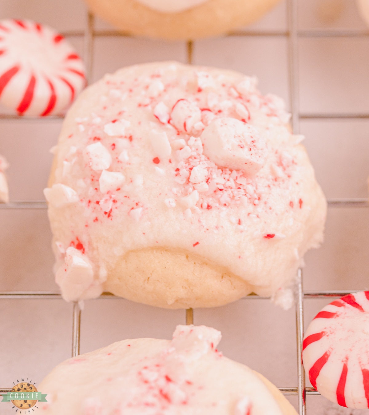 shortbread cookie with peppermint vanilla icing