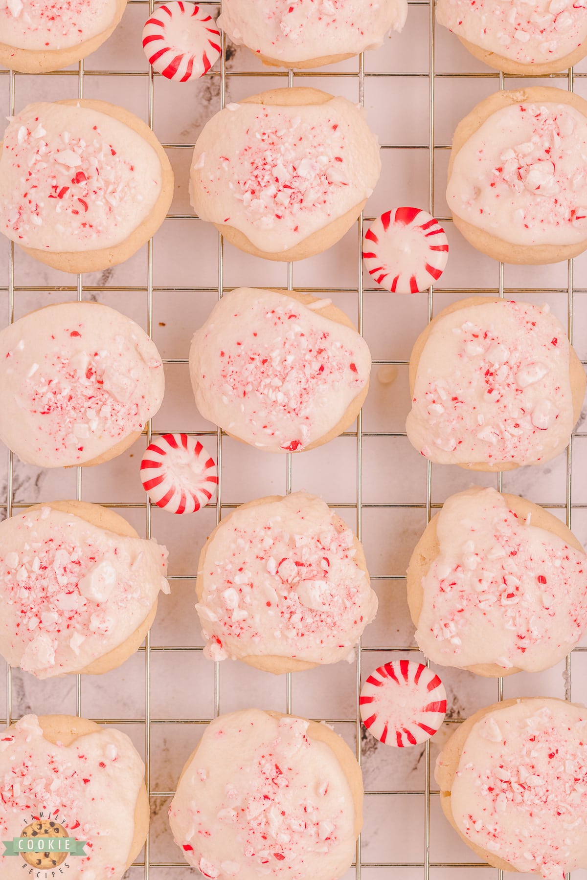 peppermint vanilla shortbread on a cooling rack