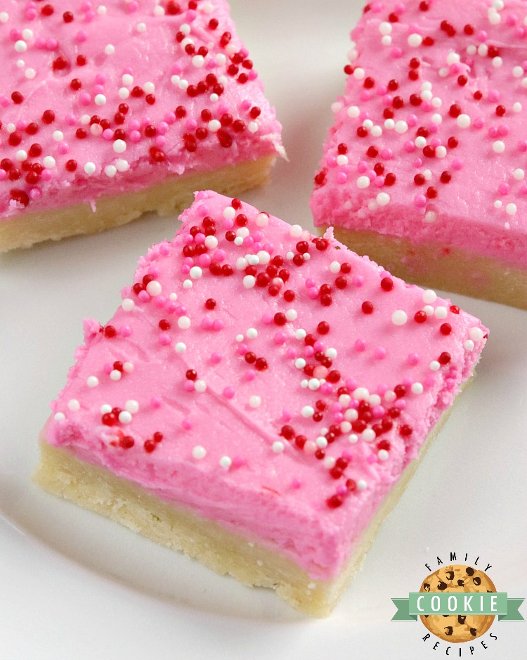 Sugar cookie bars with frosting and sprinkles
