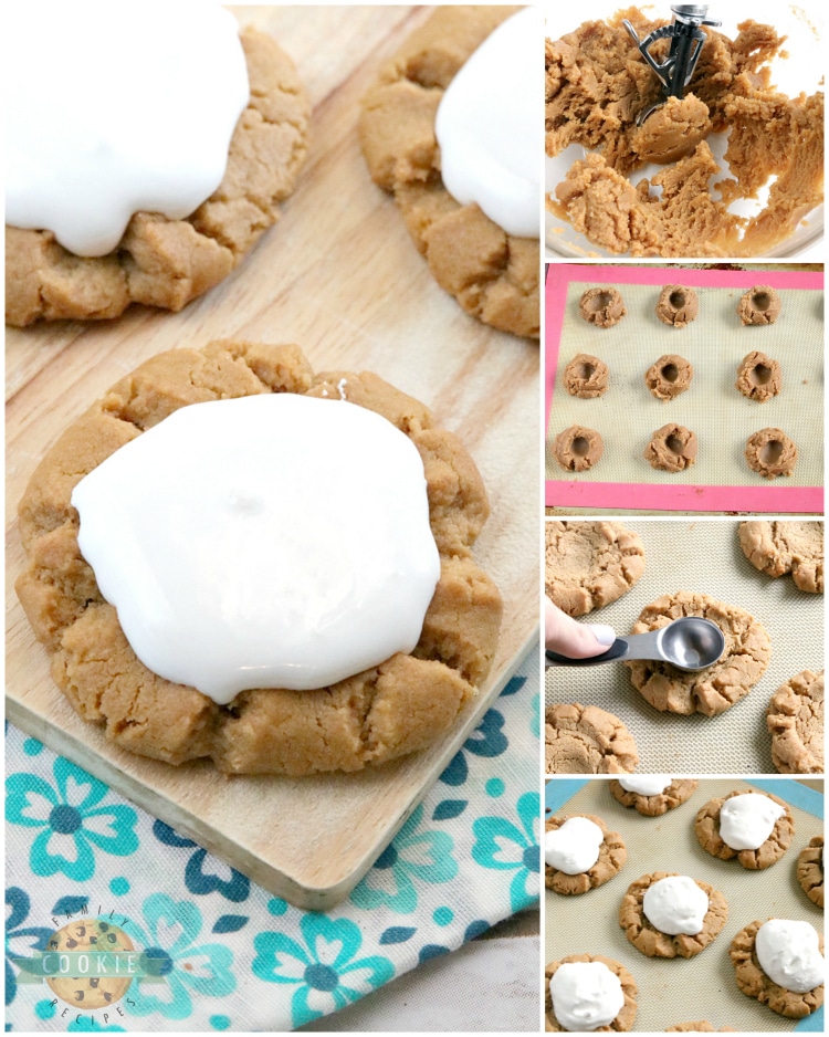 Peanut Butter Cookies with marshmallow fluff on top