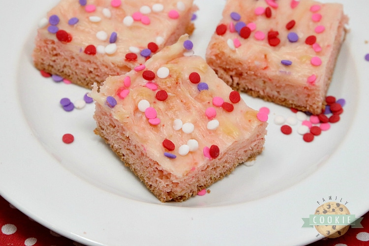 Strawberry cookie bars with swirled cream cheese filling
