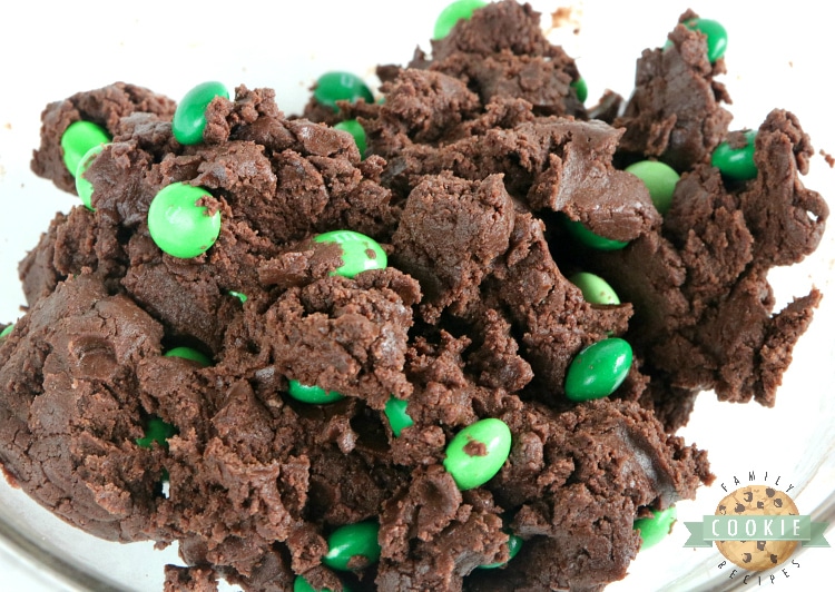 Chocolate cake mix cookies with mint m&ms