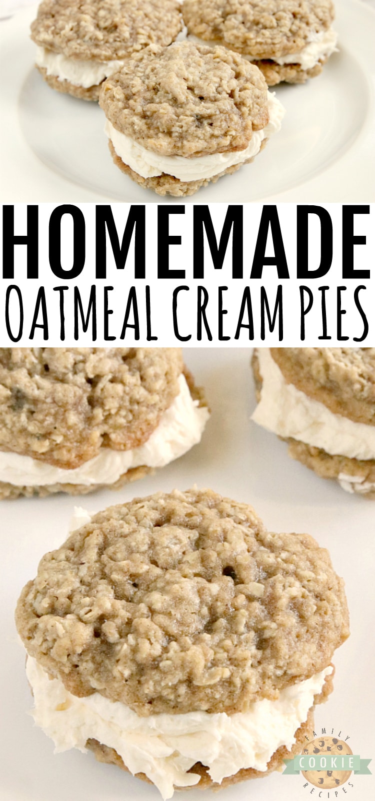 Homemade Oatmeal Cream Pies are made with a delicious creamy filling that is sandwiched between two soft and chewy oatmeal cookies. Even better than the store-bought variety that we all know and love! via @buttergirls