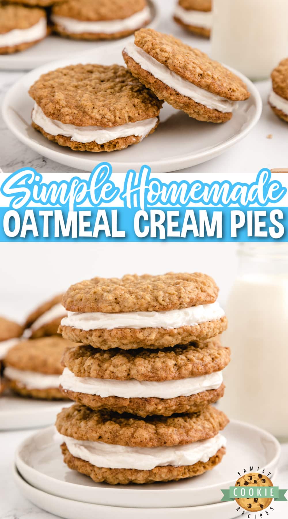 Homemade Oatmeal Cream Pies are made with a delicious creamy filling that is sandwiched between two soft and chewy oatmeal cookies. Even better than the store-bought variety that we all know and love!