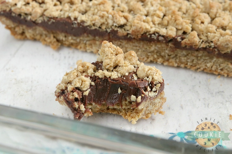 Oatmeal Cookie bar recipe with fudge layer in the middle