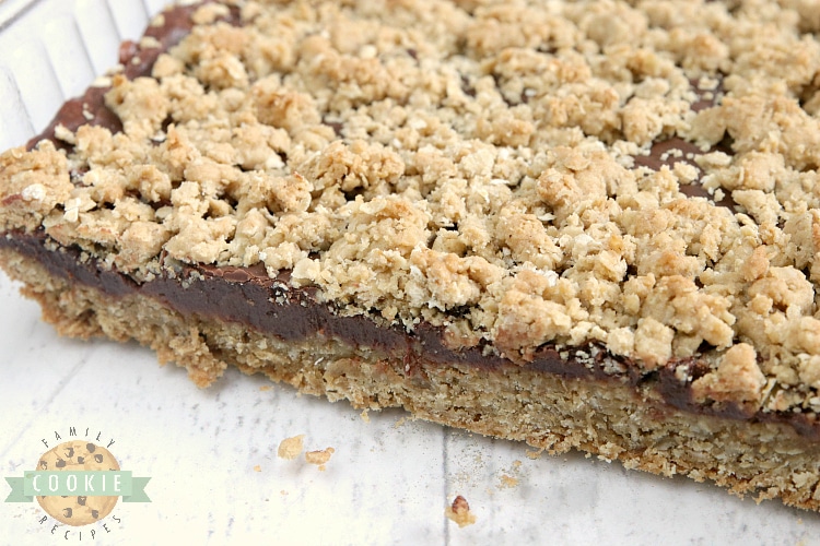 Oatmeal Cookie Bars with fudge filling in the middle