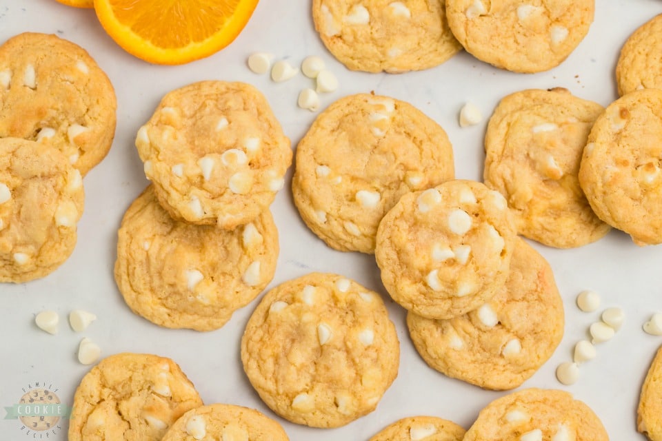 Orange Creamsicle Cookies are creamsicles in cookie form! Soft & chewy cookies with bright orange flavor and sweet white chocolate chips.