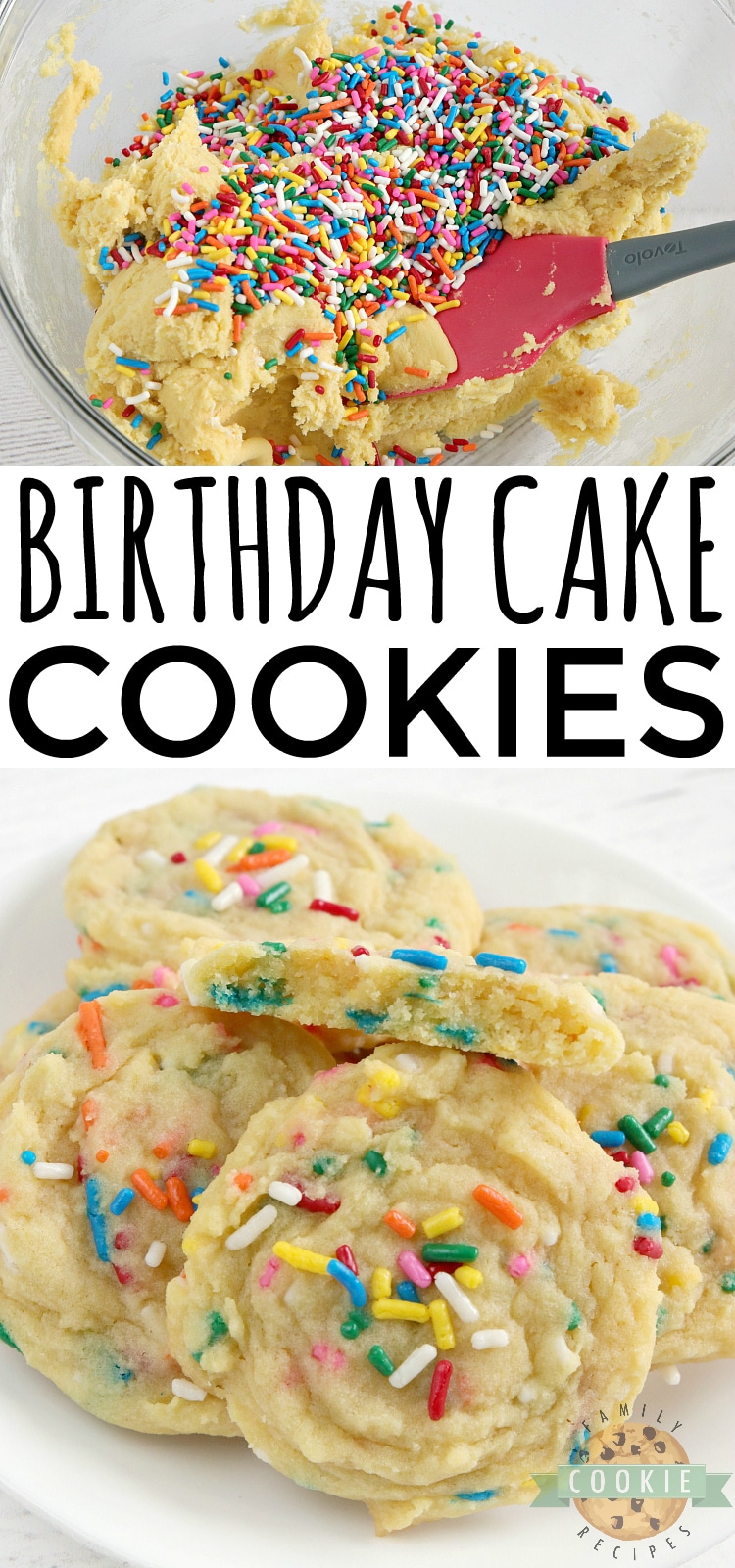 Birthday Cake Cookies are soft vanilla cookies with lots of sprinkles! This simple cookie recipe tastes like your favorite birthday cake in cookie form.