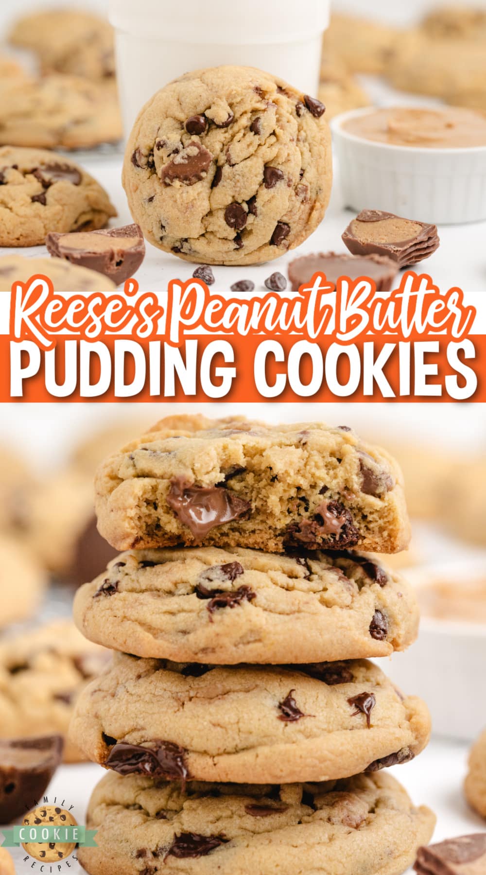 Reese's Peanut Butter Pudding Cookies are soft and chewy peanut butter cookies made with vanilla pudding mix and chunks of Reese's peanut butter cups too!