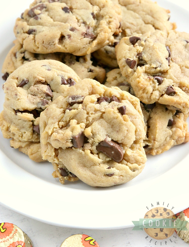 Reese's Peanut Butter Pudding Cookies are soft and chewy peanut butter cookies made with vanilla pudding mix and chopped up Reese's peanut butter cups too!
