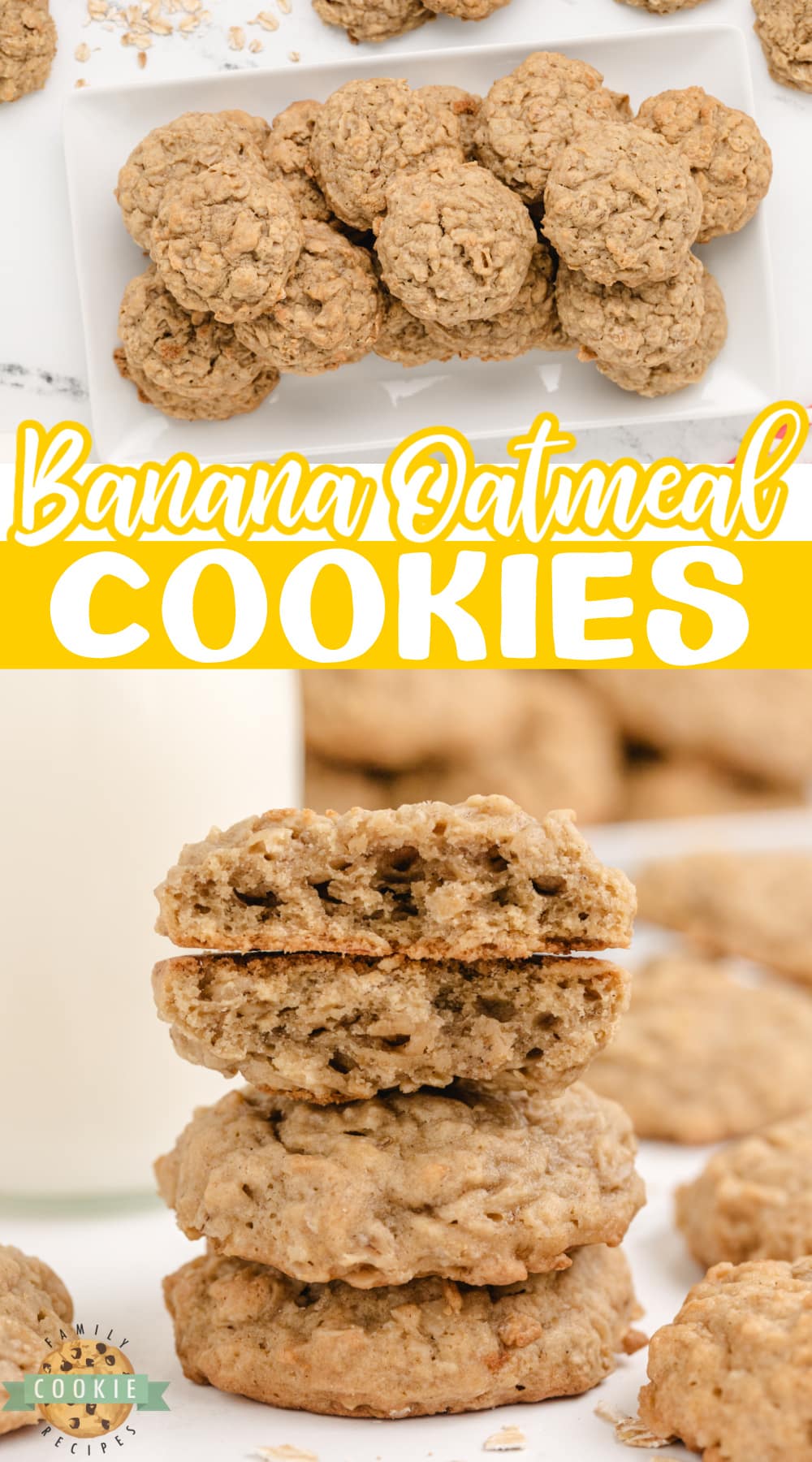 Banana Oatmeal Cookies are soft, chewy, and made with banana pudding mix and fresh bananas! Easy oatmeal cookie recipe with a ton of banana flavor!