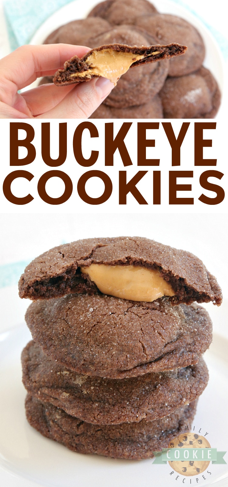 Buckeye Cookies are soft and chewy chocolate cookies with a gooey peanut butter filling in the middle. This chocolate and peanut butter cookie recipe is unique, but so easy to make!