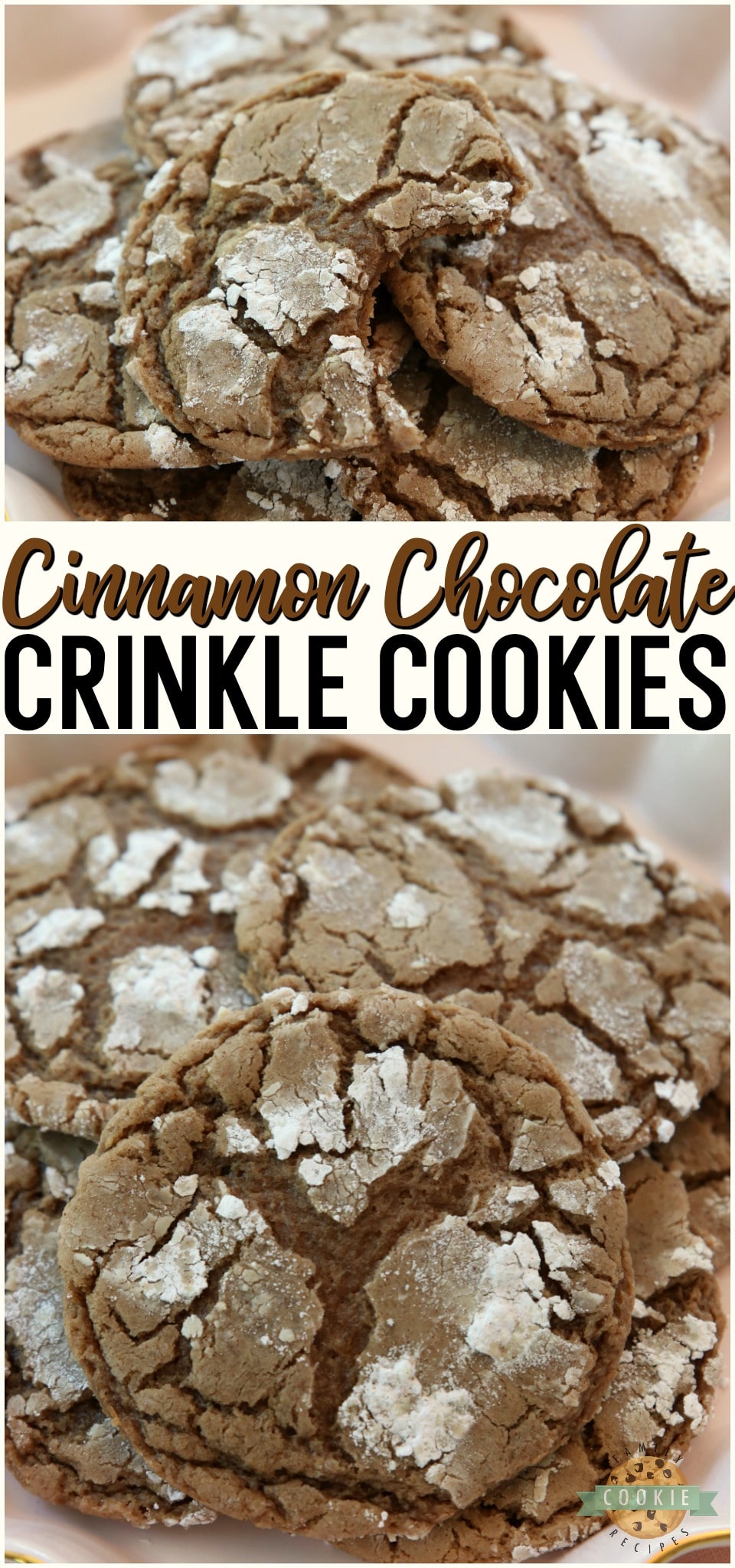 Cinnamon Chocolate Crinkle Cookies taste like Mexican hot chocolate and are amazing! Soft & chewy cookies with a fantastic chocolate taste with a hint of cinnamon. #cookies #chocolate #cinnamon #crinkle #baking #dessert #recipe from FAMILY COOKIE RECIPES via @buttergirls