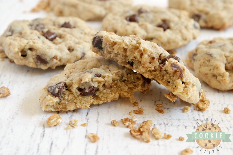 Chocolate chip cookies made with granola