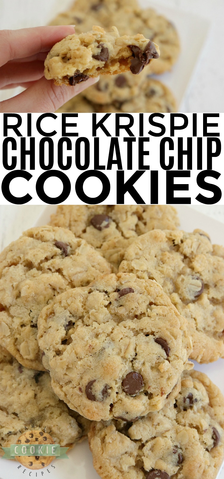Rice Krispie Chocolate Chip Cookies are soft, chewy and have a little extra crunch! Adding rice krispie cereal to chocolate chip cookies is such a good idea - you'll never want to eat them without that extra addition again!