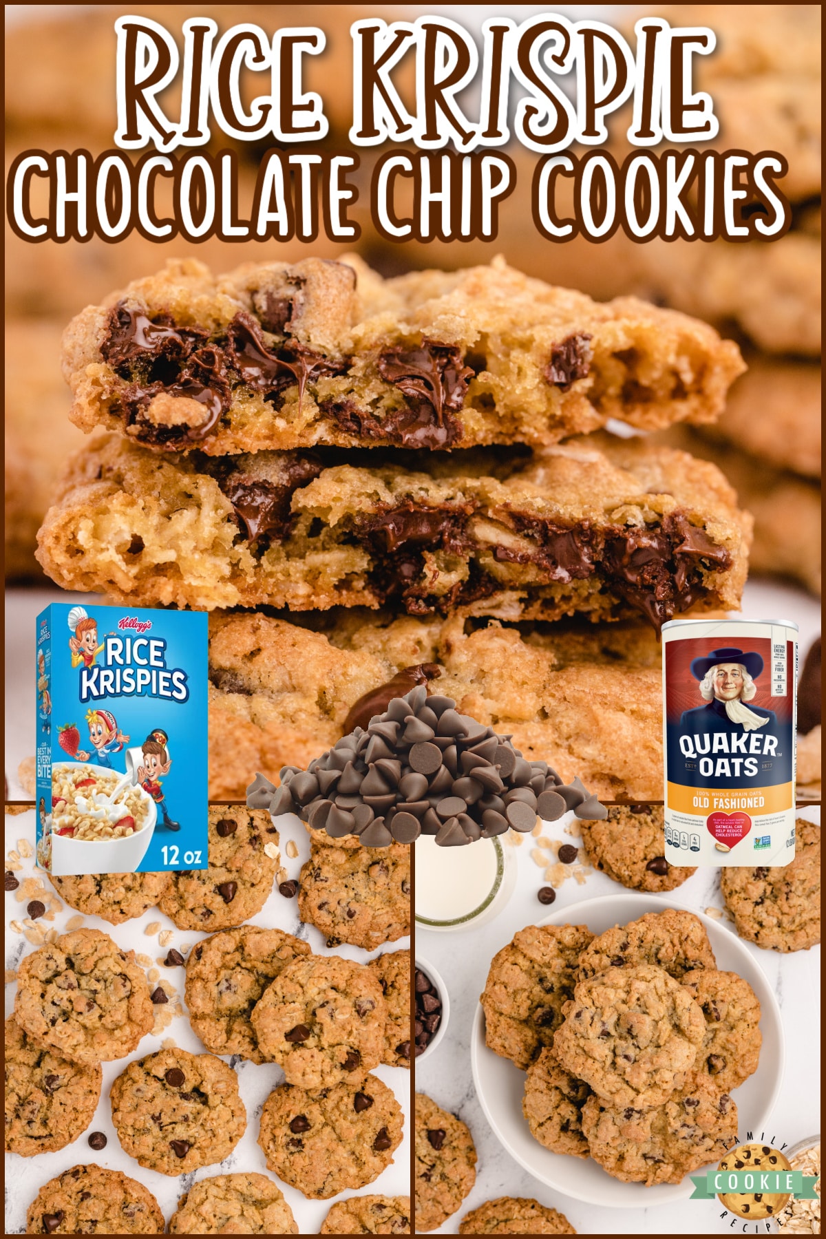 Rice Krispie Chocolate Chip Cookies are soft, chewy, and have a little extra crunch! Adding rice krispie cereal to chocolate chip cookies is such a good idea - you'll never want to eat them without that extra addition again!