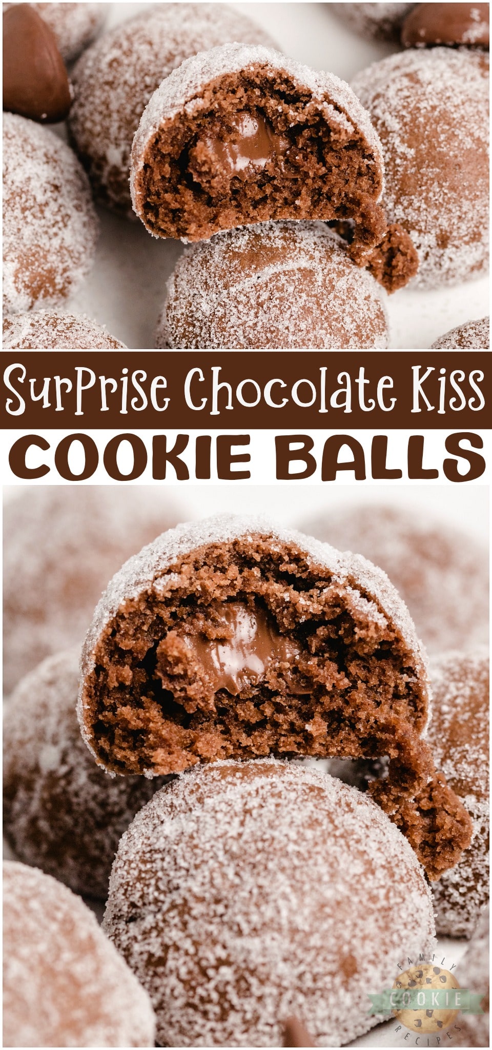 Surprise chocolate kiss cookies are soft and chocolaty cookies with a chocolate kiss hidden inside! Easy Kiss cookies rolled in sugar for a perfectly sweet chocolate treat.