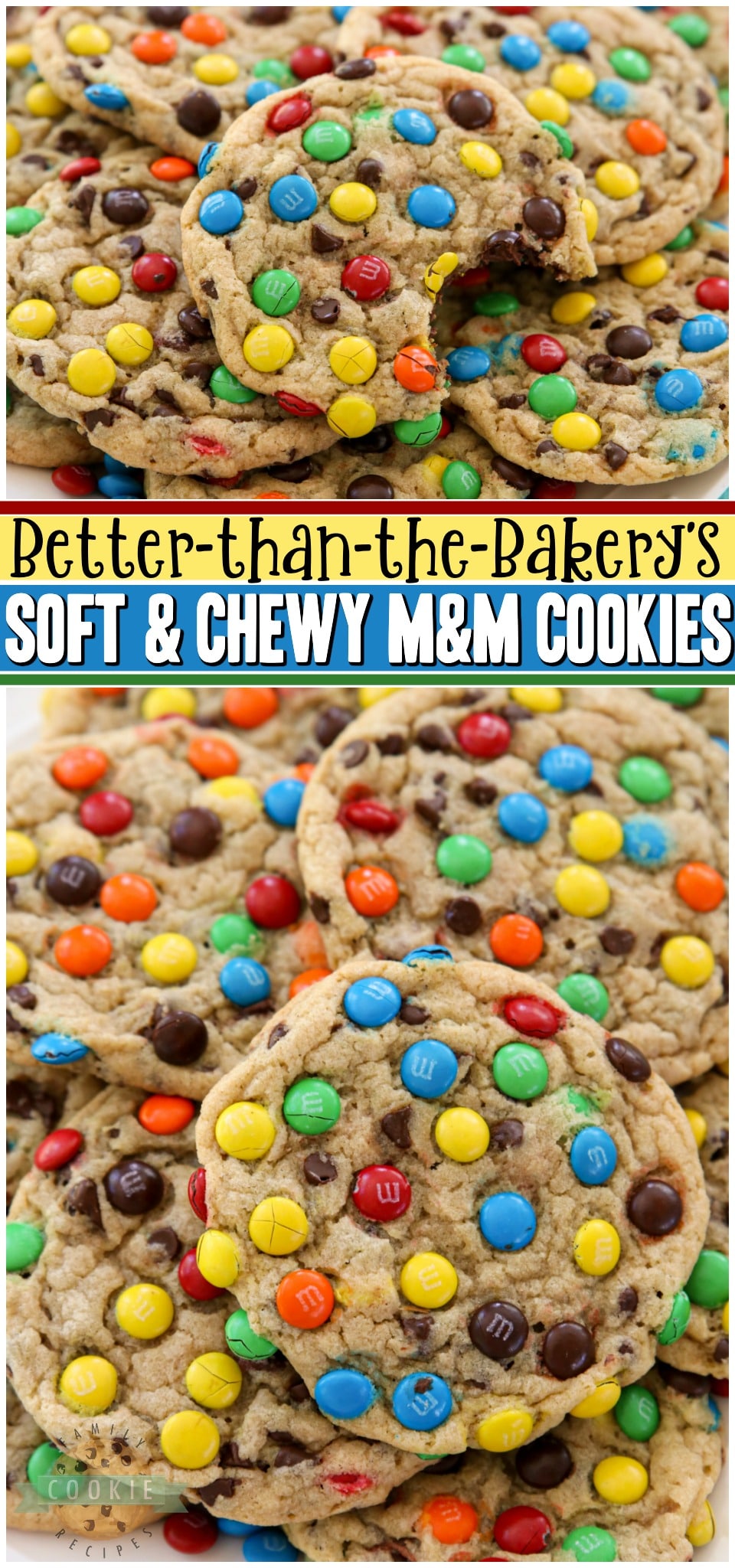 Soft & Chewy M&M Cookies made with butter, sugars, pudding mix & M&M's candy! Easy tip for coating your cookies PERFECTLY with M&M's! BEST M&M Cookie recipe ever! 
