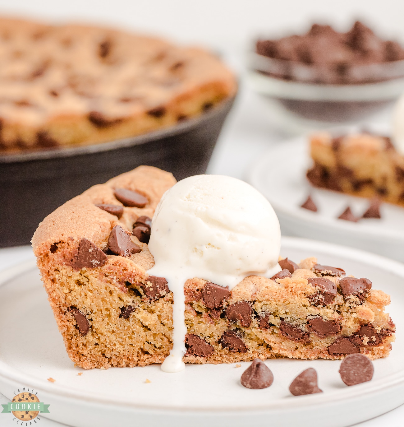 slice of skillet cookie with ice cream