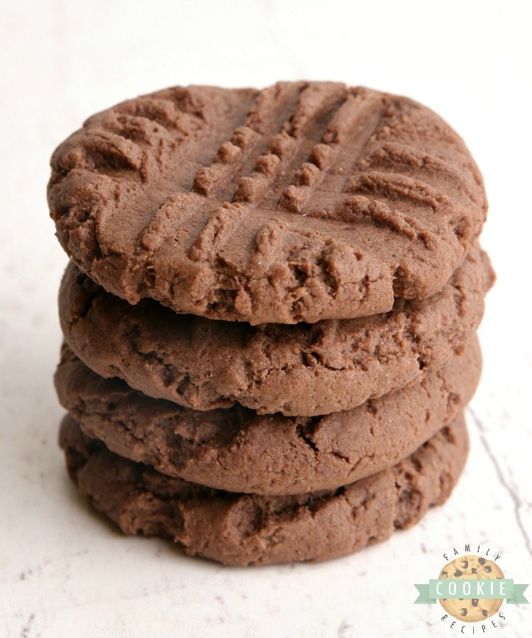 Chocolate Peanut Butter Cake Mix Cookies are soft, chewy and taste a little bit like peanut butter cups! Made with a chocolate cake mix, peanut butter, eggs and butter for a quick and easy cookie recipe.