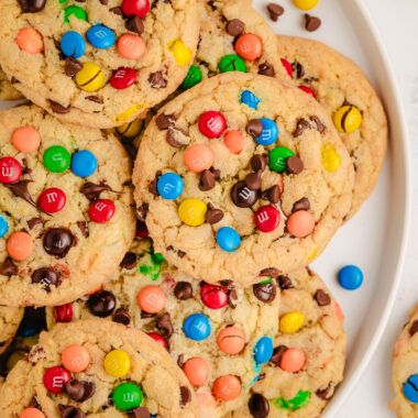 plateful of chewy M&M cookies