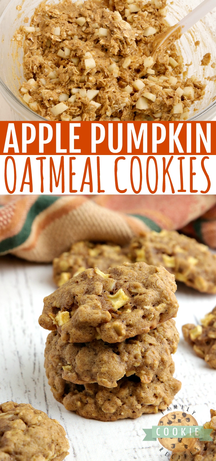 Apple Pumpkin Oatmeal Cookies are thick, soft, chewy and full of pumpkin flavor and fresh apples. The perfect cookie recipe for fall! via @buttergirls