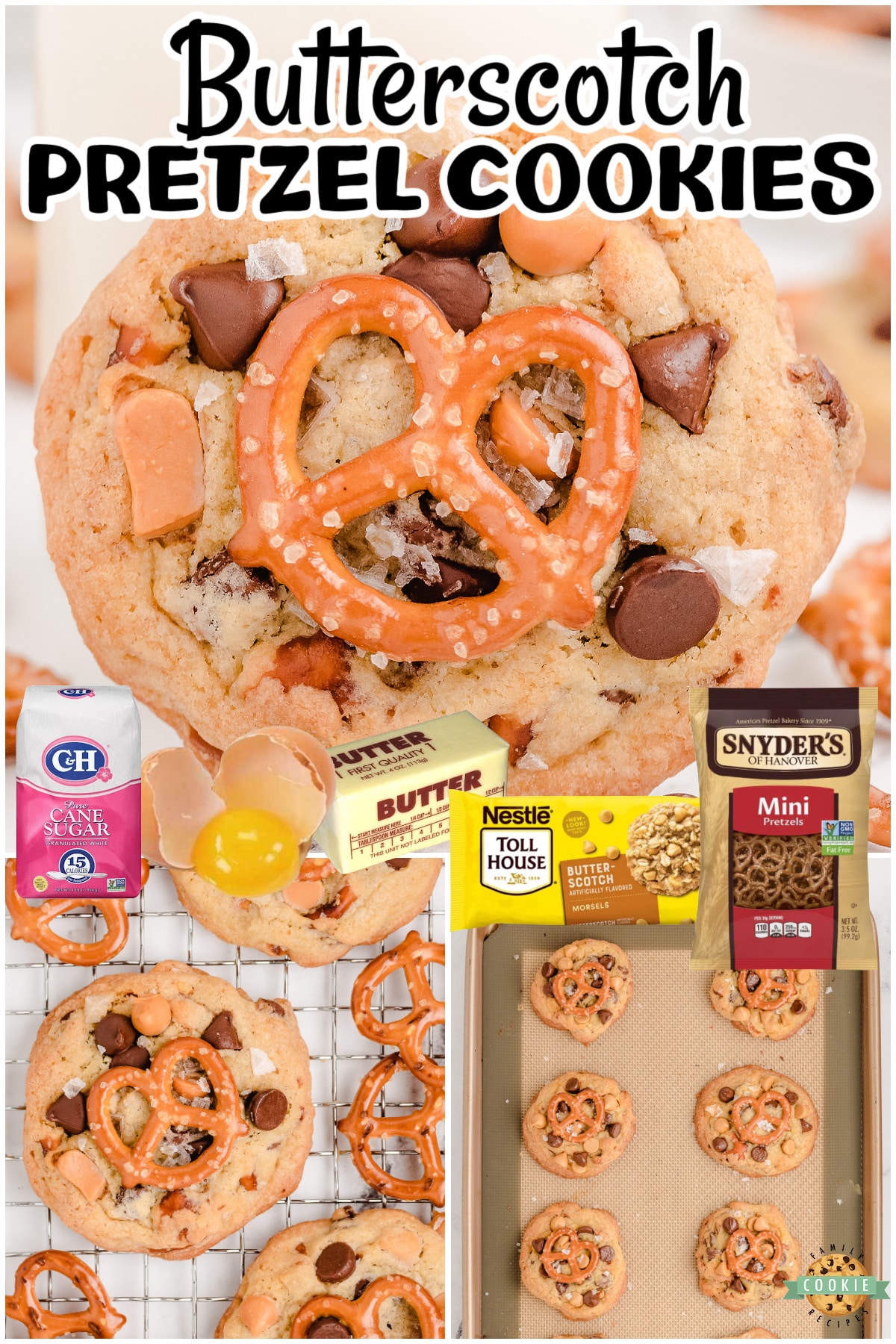 Sea Salt Butterscotch Pretzel Cookies are sweet and salty cookies that pack a crunch & a whole lot of flavor! With sea salt, pretzels, chocolate + butterscotch chips, these loaded cookies are amazing!