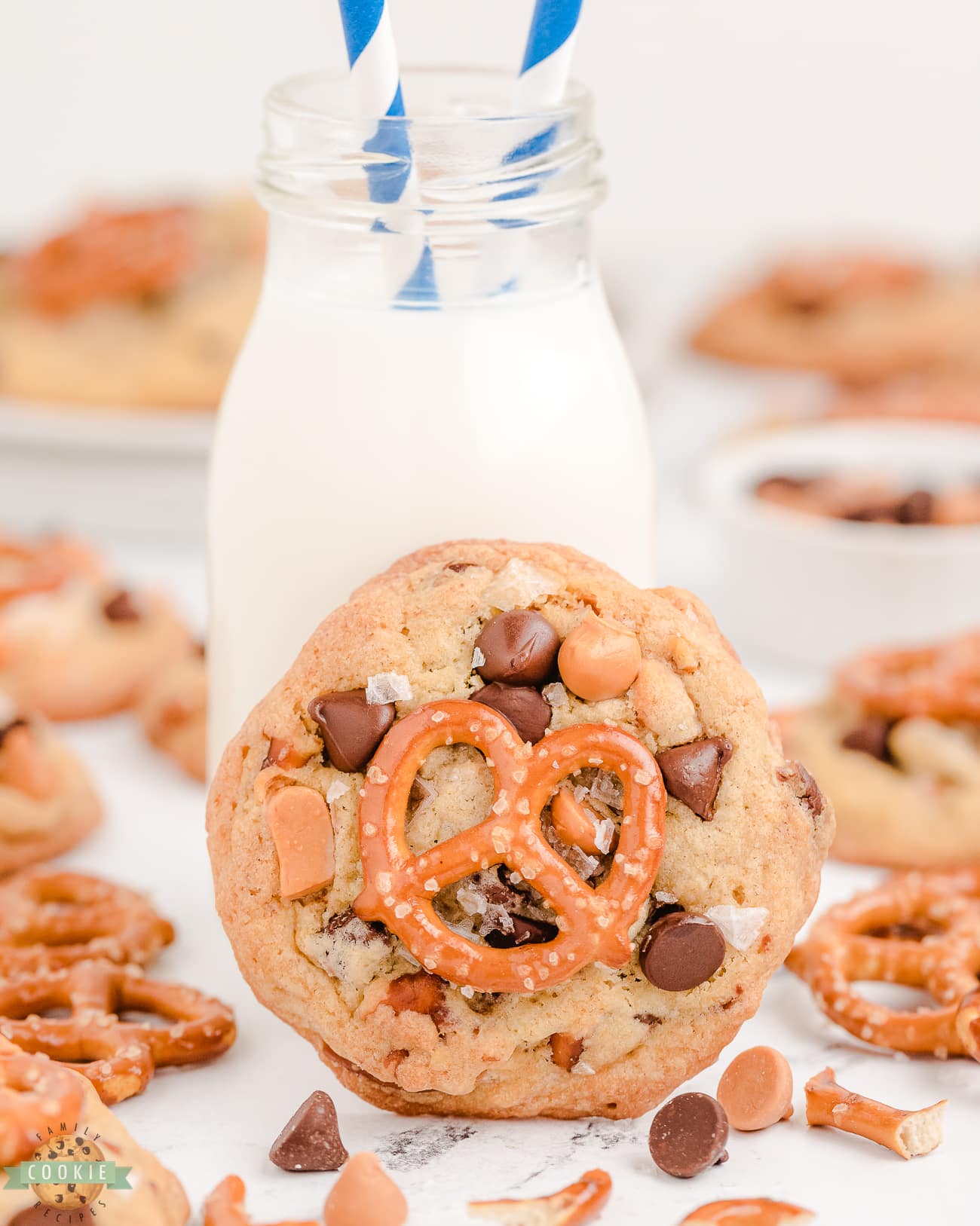 pretzel butterscotch cookies and milk