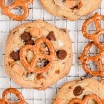 butterscotch pretzel cookies on a cooling rack