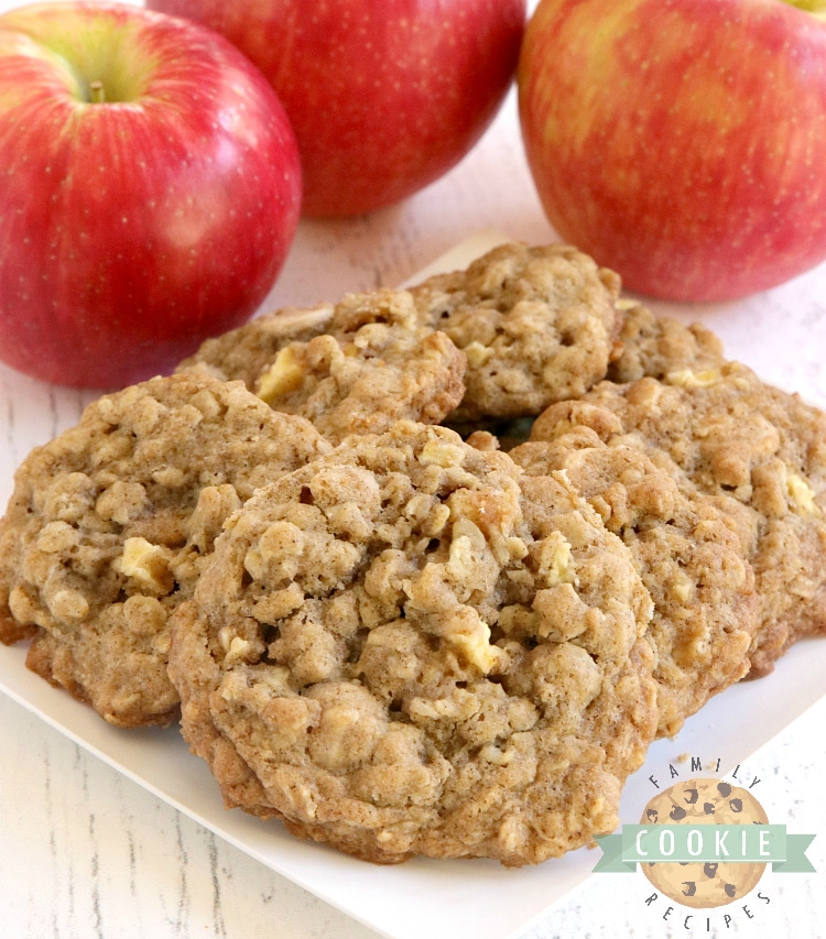 Caramel Apple Oatmeal Cookies are soft, chewy and full of fresh apples and caramel baking chips. Perfect cookie recipe for fall!