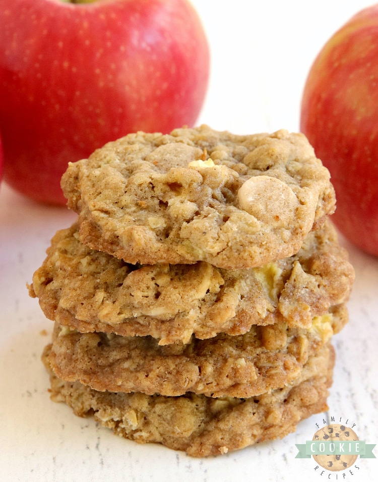 Oatmeal cookies with diced apples and caramel chips