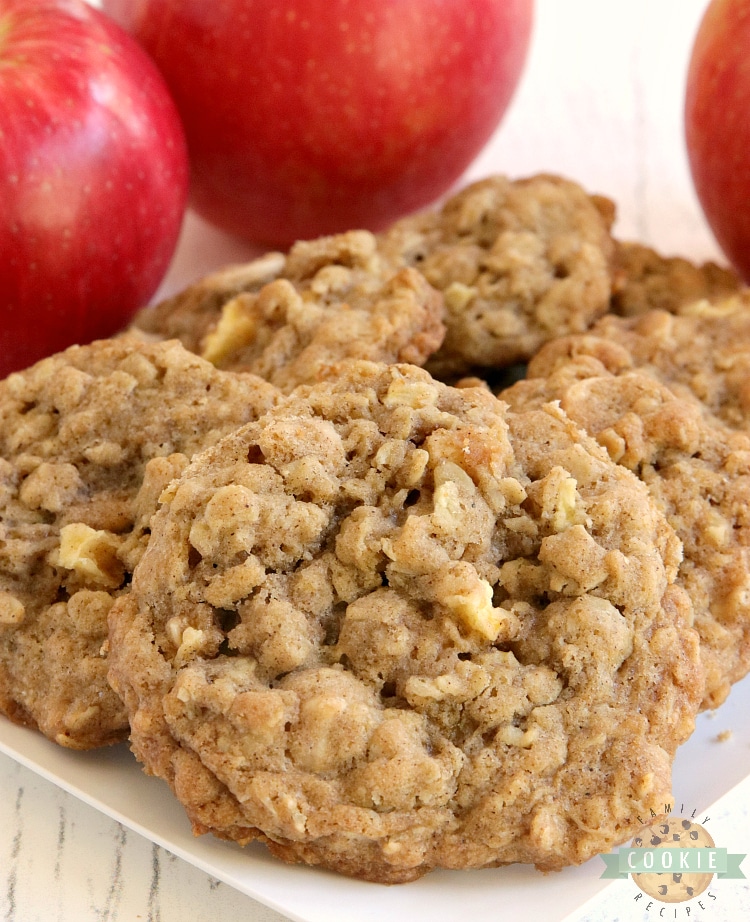 Caramel Apple Oatmeal Cookies are soft, chewy and full of fresh apples and caramel baking chips. Perfect cookie recipe for fall!