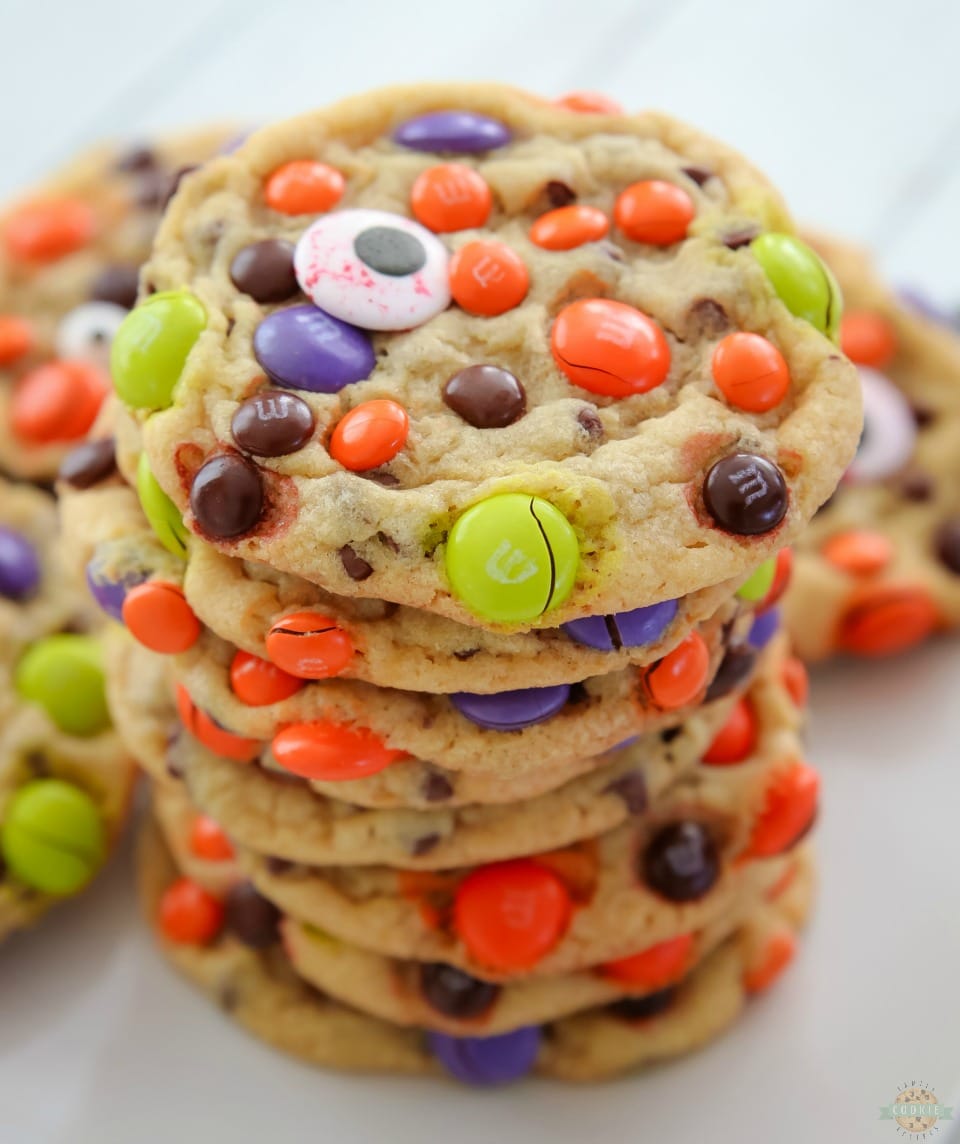 Easy M&M Candy Halloween Cookies recipe