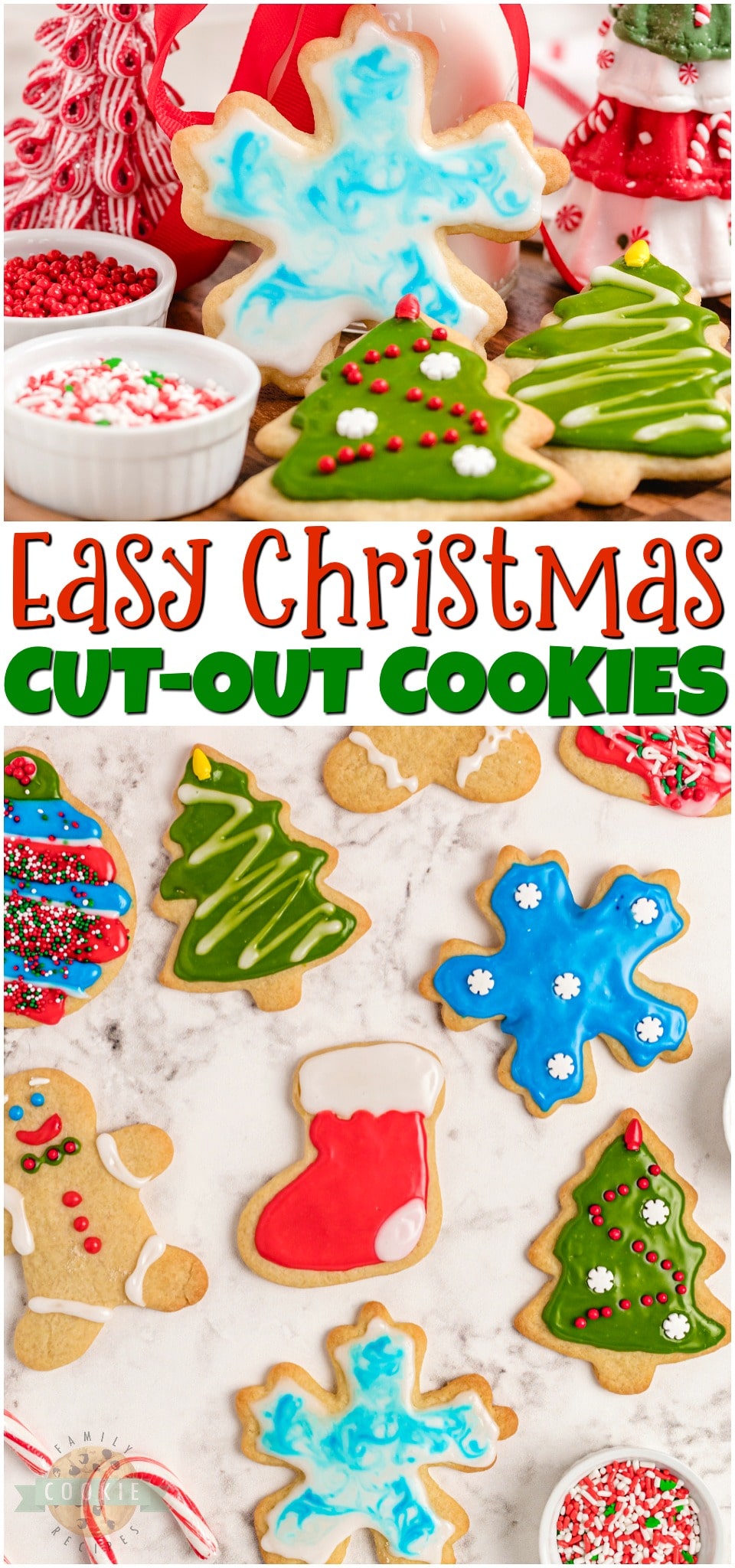 Classic Christmas Cut-Out Cookies perfect for the holidays! Easy sugar cookies for cookie cutters with a simple shiny cookie icing that everyone loves.