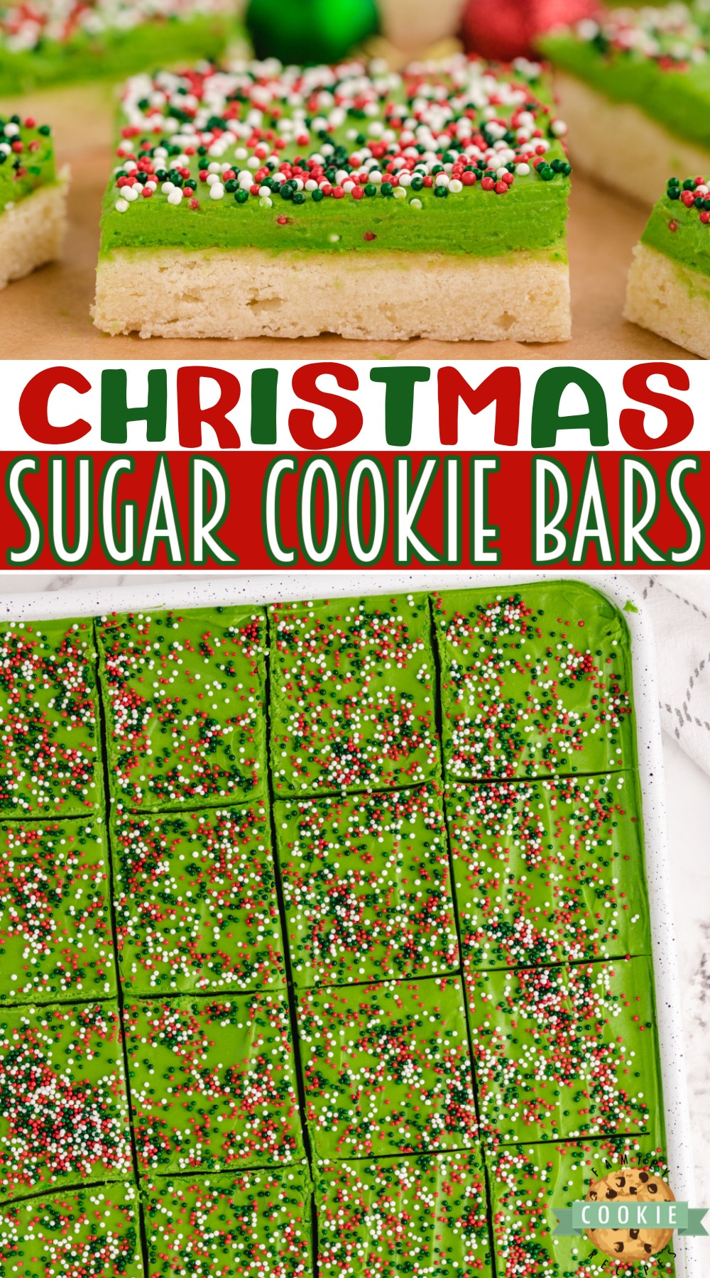 Christmas Sugar Cookie Bars are thick, soft and absolutely amazing! Best sugar cookie bar recipe that I've ever tried!