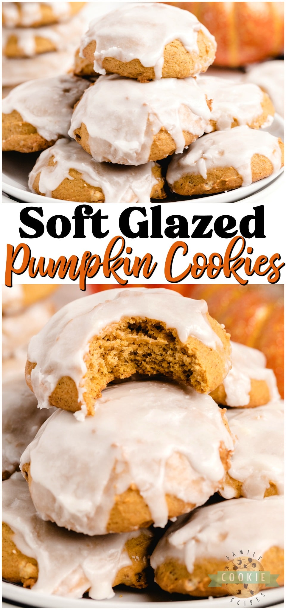 Iced Pumpkin Cookies are spiced with cinnamon, nutmeg & vanilla for a soft & sweet pumpkin dessert. These easy pillowy pumpkin cookies iced with smooth vanilla icing are perfect for pumpkin lovers!
