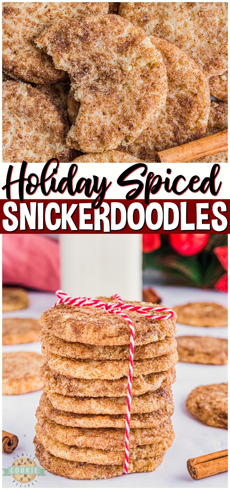 Holiday Snickerdoodles are a soft and chewy cookie rolled in a delightful cinnamon, ginger, nutmeg sugar. Snickerdoodle cookies with a holiday Gingerbread twist perfect for Christmas baking.