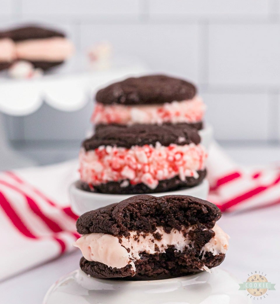 Holiday Peppermint Chocolate Sandwich Cookies.