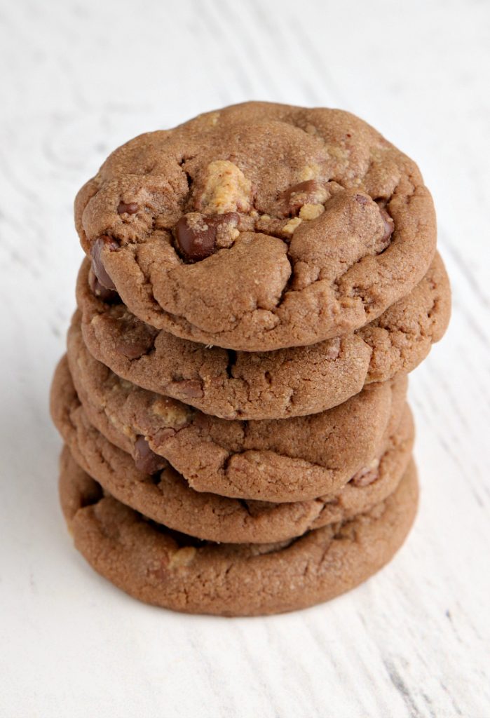 Chocolate cookies made with peanut butter and peanut butter cups